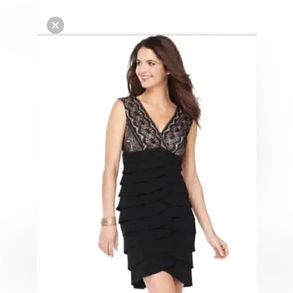 Jessica Howard Black Lace V-Neck Ruffled Mini Dress